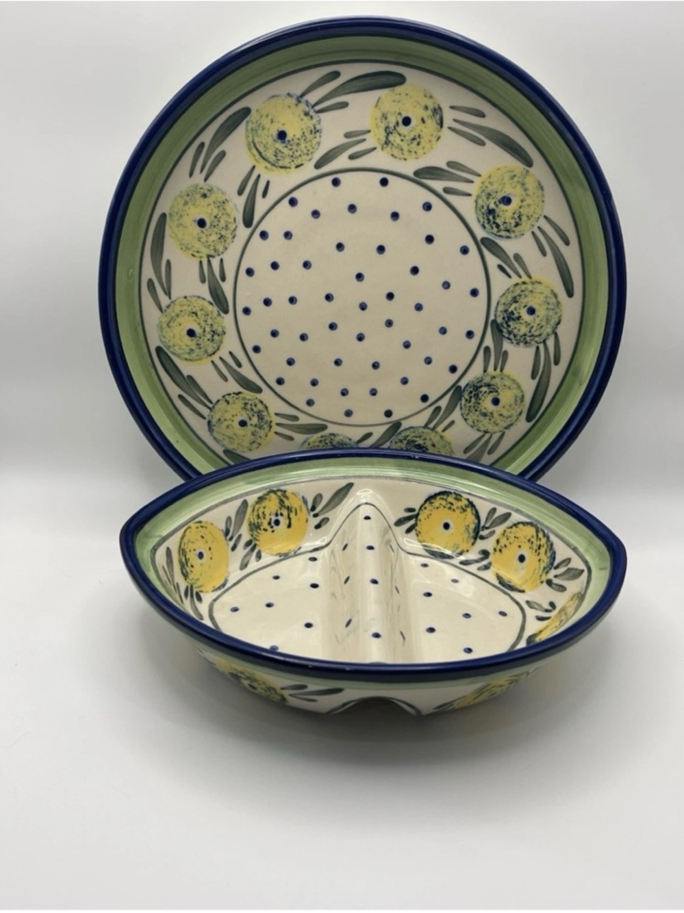 Boleslawiec Polish Pottery Handmade Serving Plate & Divided Dish Limon Swirl